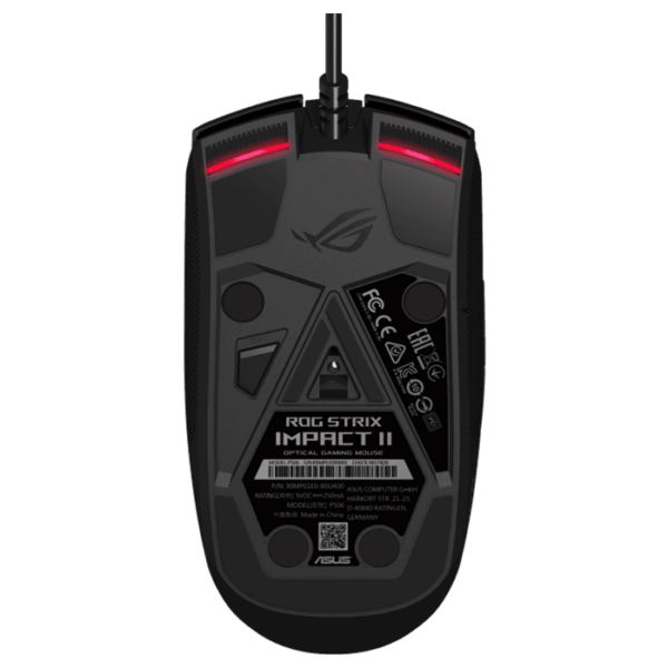 Asus ROG Strix Impact II ambidextrous, ergonomic gaming mouse featuring 6,200 dpi optical sensor, lightweight design and Aura Sync RGB lighting