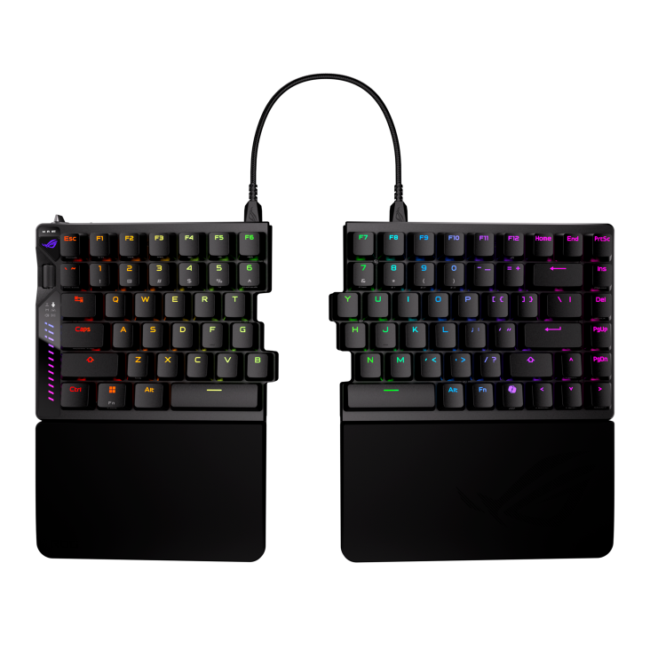 ASUS ROG Falcata Split Wireless Magnetic Gaming Keyboard – 75% Ergonomic Split Layout, HFX V2 Hall Effect Switches, 8000Hz