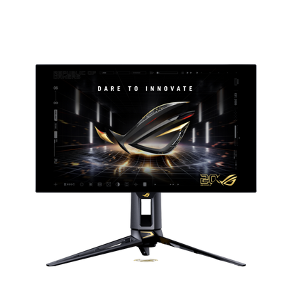 ASUS ROG Swift OLED Edition 20 monitor displaying gaming visuals on its 26.5-inch Tandem OLED screen