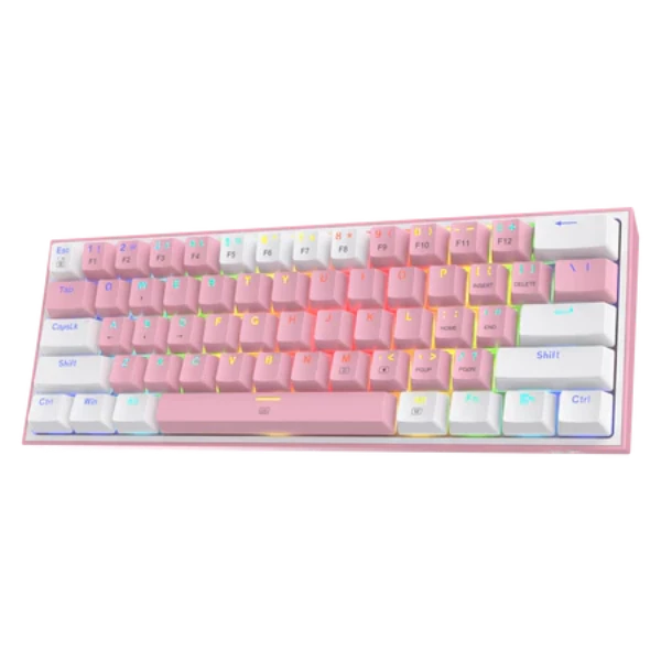 Redragon Fizz rainbow, wired keyboard,blue switch, 61 Keys, White/Pink