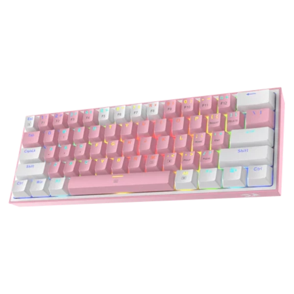 Redragon Fizz rainbow, wired keyboard,blue switch, 61 Keys, White/Pink