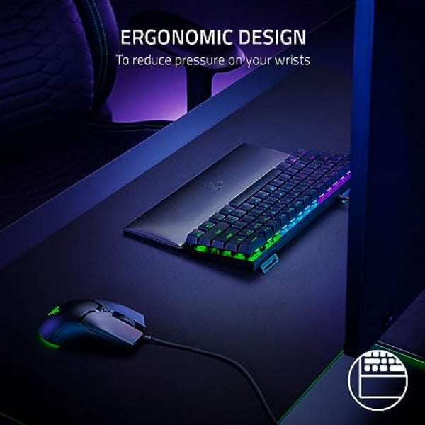 Razer Ergonomic Wrist Rest for Mini Keyboards: Plush Leatherette Memory Foam Cushion - Anti-Slip Rubber Feet