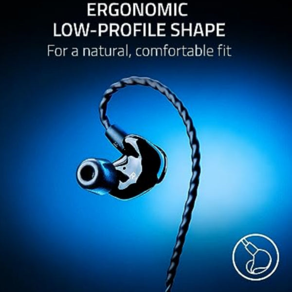Razer Moray in-Ear Monitor for Streaming: Hybrid Dual Driver Acoustic Design - Ergonomic Low Profile Shape - Passive Noice Isolation - Braided Over-Ear Wires - Custom Ear Tips & Carrying Case - Black
