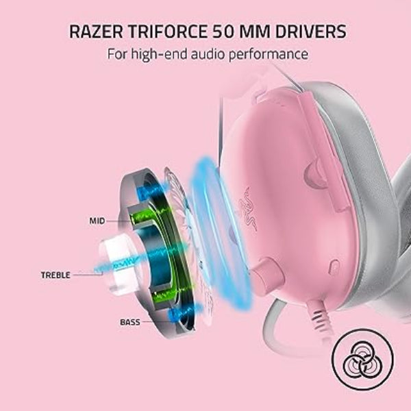 Razer BlackShark V2 X Gaming Headset: 7.1 Surround Sound - 50mm Drivers - Memory Foam Cushion - for PC, PS4, PS5, Switch, Xbox One, Xbox Series X|S, Mobile - 3.5mm Audio Jack – Quartz Pink