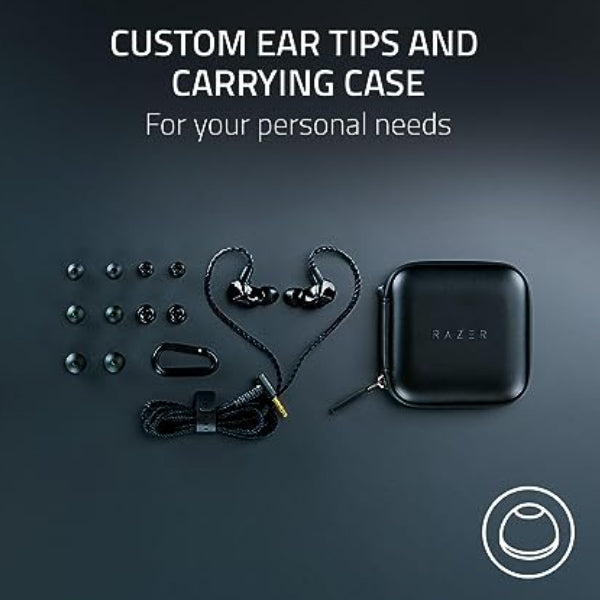 Razer Moray in-Ear Monitor for Streaming: Hybrid Dual Driver Acoustic Design - Ergonomic Low Profile Shape - Passive Noice Isolation - Braided Over-Ear Wires - Custom Ear Tips & Carrying Case - Black