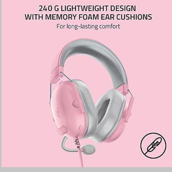 Razer BlackShark V2 X Gaming Headset: 7.1 Surround Sound - 50mm Drivers - Memory Foam Cushion - for PC, PS4, PS5, Switch, Xbox One, Xbox Series X|S, Mobile - 3.5mm Audio Jack – Quartz Pink