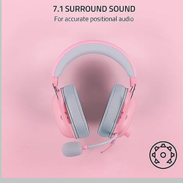 Razer BlackShark V2 X Gaming Headset: 7.1 Surround Sound - 50mm Drivers - Memory Foam Cushion - for PC, PS4, PS5, Switch, Xbox One, Xbox Series X|S, Mobile - 3.5mm Audio Jack – Quartz Pink