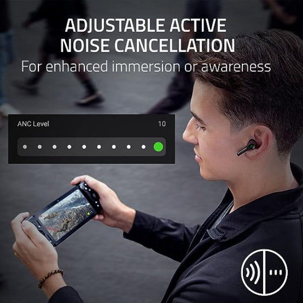 Razer New Hammerhead Pro HyperSpeed Wireless Gaming Earbuds for PC, Playstation, Switch, Mobile: Adjustable ANC - Fast Wireless Charging Case - 30 Hr Battery - Bluetooth 5.3 - Chroma RGB - Black