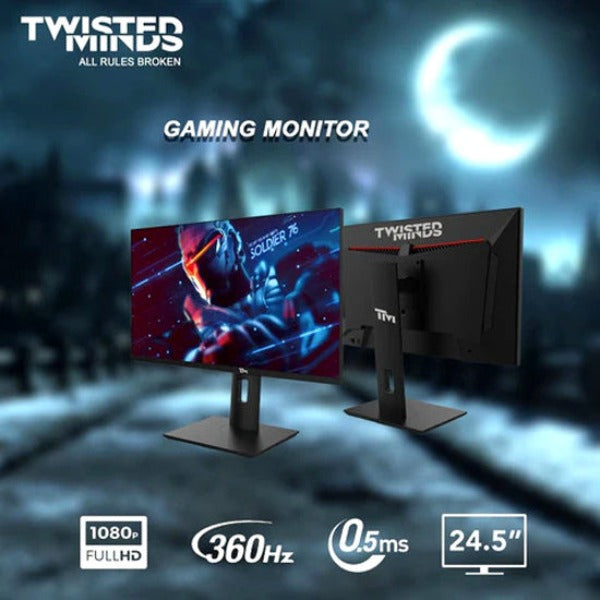 Twisted Minds TM25BFI 25” FHD IPS Panel Gaming Monitor, 360Hz Refresh Rate, 0.5ms Response Time, 16:9 Aspect Ratio, LED Backlighting, 100% sRGB, Frameless, HDMI 2.0, Black and Red