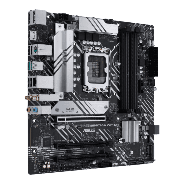 ASUS Prime B660M-A WiFi D4 Intel® B660 (LGA 1700) mATX motherboard with PCIe 4.0, two M.2 slots, Intel® 1Gb Ethernet, Intel® Wi-Fi 6 , DP,2 x HDMI® , rear USB 3.2 Gen 2, front USB 3.2 Gen 1 Type-C, Aura Sync