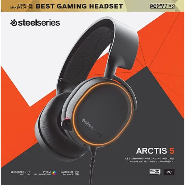 Steelseries Arctis 5 Gaming Headset – Rgb Illumination – Dts Headphone: X V2.0 Surround For Pc And Playstation 5, Ps4 – Black