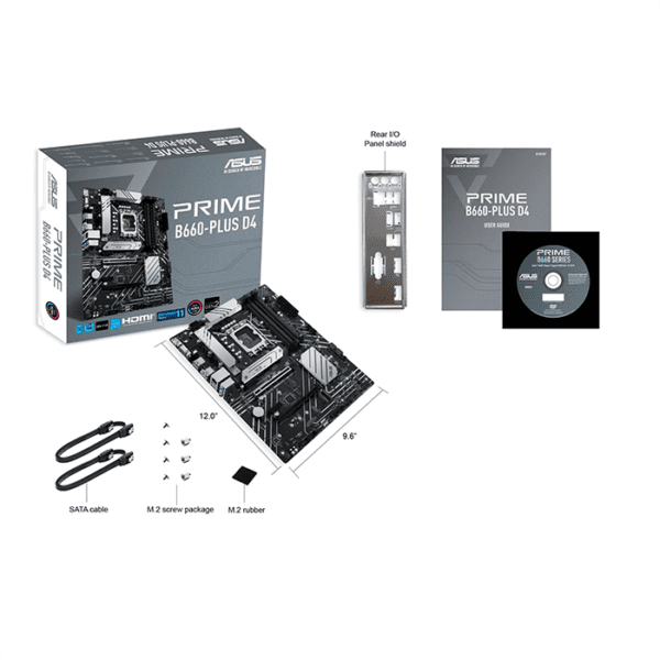 Asus Prime B660-PLUS D4 Intel® B660 (LGA 1700) ATX motherboarIntel® B660 (LGA 1700) ATX motherboard with 8 power stages, PCIe 4.0 slots, three M.2 slots, D-Sub, Aura Sync