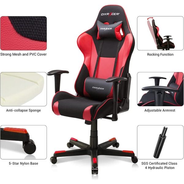 DXRacer Formula Series Conventional Mesh and PVC Leather FD101 – Gaming Chair, Black and Red
