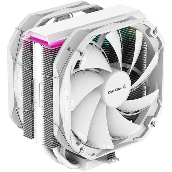 DeepCool AS500 Plus White CPU Air Cooler, Universal RAM Height Compatibility, Two 140mm PWM Fan, A-RGB Top Cover, 5 Heat Pipe Design for Intel Core/AMD Ryzen CPUs