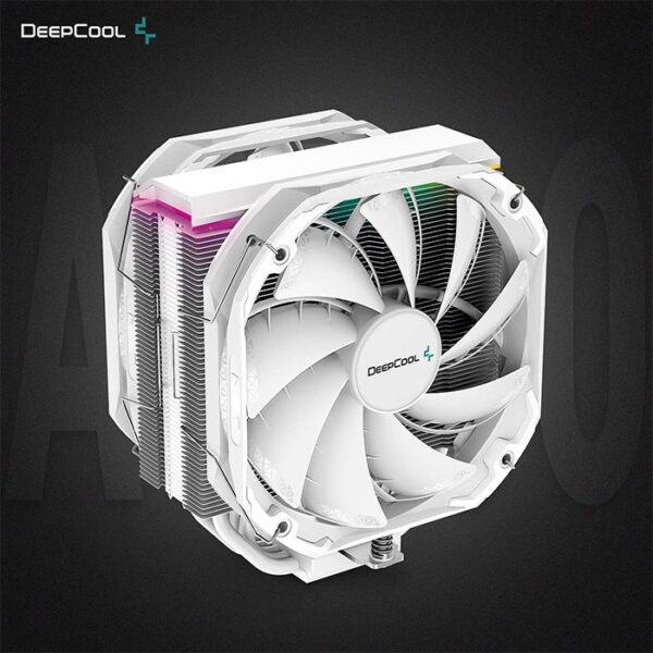 DeepCool AS500 Plus White CPU Air Cooler, Universal RAM Height Compatibility, Two 140mm PWM Fan, A-RGB Top Cover, 5 Heat Pipe Design for Intel Core/AMD Ryzen CPUs