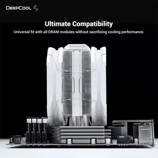 DeepCool AS500 Plus White CPU Air Cooler, Universal RAM Height Compatibility, Two 140mm PWM Fan, A-RGB Top Cover, 5 Heat Pipe Design for Intel Core/AMD Ryzen CPUs