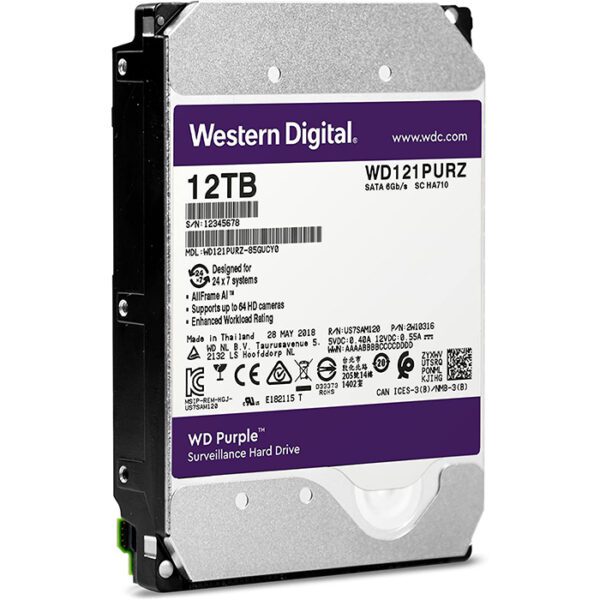 Western Digital 12TB WD Purple Surveillance Internal Hard Drive HDD – SATA 6 Gb/s, 256 MB Cache, 3.5″