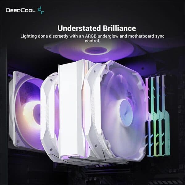DeepCool AS500 Plus White CPU Air Cooler, Universal RAM Height Compatibility, Two 140mm PWM Fan, A-RGB Top Cover, 5 Heat Pipe Design for Intel Core/AMD Ryzen CPUs