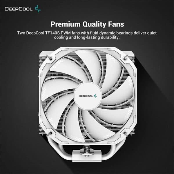DeepCool AS500 Plus White CPU Air Cooler, Universal RAM Height Compatibility, Two 140mm PWM Fan, A-RGB Top Cover, 5 Heat Pipe Design for Intel Core/AMD Ryzen CPUs