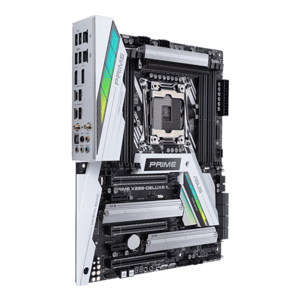 ASUS PRIME X299-DELUXE II Intel LGA 2066 ATX motherboard with enhanced VRM and M.2 heatsink design, DDR4