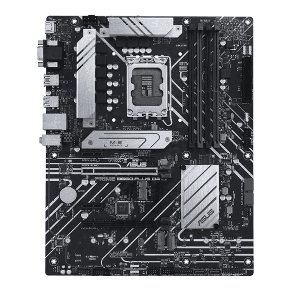 Asus Prime B660-PLUS D4 Intel® B660 (LGA 1700) ATX motherboarIntel® B660 (LGA 1700) ATX motherboard with 8 power stages, PCIe 4.0 slots, three M.2 slots, D-Sub, Aura Sync