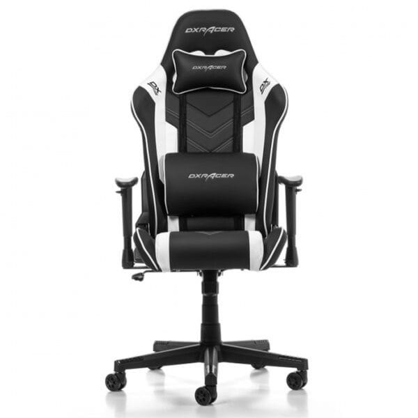 DXRacer Prince Series P132 Gaming Chair, 1D Armrests with Soft Surface, Black and White