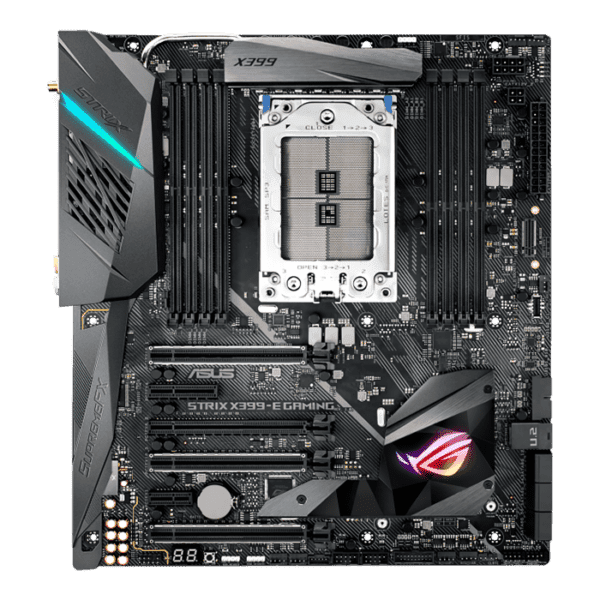 ASUS ROG STRIX X399-E GAMING AMD X399 EATX Gaming Motherboard Aura Sync RGB LED lighting, 802.11ac Wi-Fi, DDR4 3600MHz, Dual M.2, SATA 6Gbps and a USB 3.1 Gen 2 front panel connector