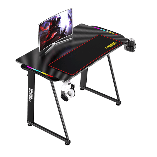 Twisted Minds A Shaped Gaming Desk Carbon fiber texture – RGB