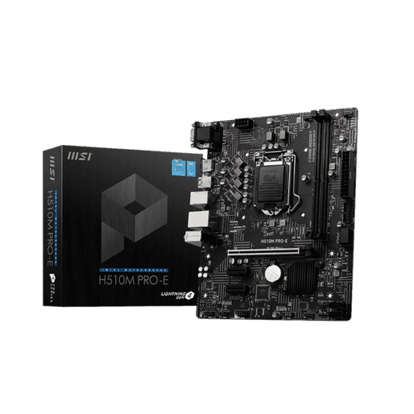 MSI H510M Pro-E Micro ATX DDR4 Motherboard, 11th Gen LGA1200 Socket, H510 Chipset, Realtek RTL8111 Gigabit LAN, 2x DIMMs (3200MHz), 64GB Max Memory, PCIe 4.0 x16, USB 3.2 Gen1, HDMIrd