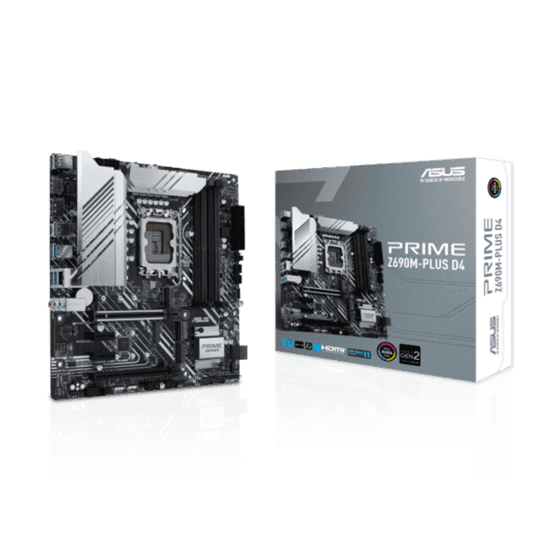 Asus PRIME Z690M-PLUS D4Intel® Z690 (LGA 1700) mATX motherboard with PCIe® 5.0, three M.2 slots, 10+1 DrMOS, DDR4, HDMI®, DisplayPort