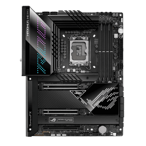 ASUS Rog Maximus Z690 Hero Intel® Z690 ATX motherboard with 20+1 power stages, DDR5, Five M.2, USB 3.2 Gen 2x2 front-panel connector, Dual Thunderbolt™ 4, PCIe® 5.0, Onboard WiFi 6E and Aura Sync RGB lighting