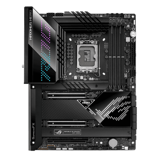 ASUS Rog Maximus Z690 Hero Intel® Z690 ATX motherboard with 20+1 power stages, DDR5, Five M.2, USB 3.2 Gen 2x2 front-panel connector, Dual Thunderbolt™ 4, PCIe® 5.0, Onboard WiFi 6E and Aura Sync RGB lighting