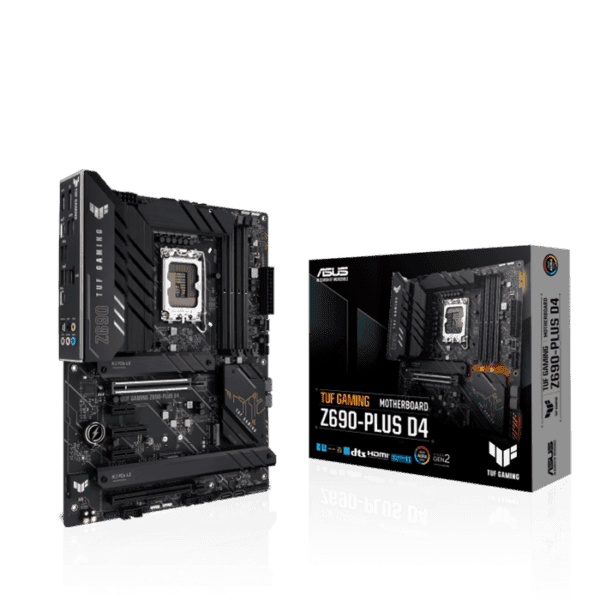 Asus TUF GAMING Z690-PLUS D4Intel® Z690 (LGA 1700) ATX gaming motherboard, 15 DrMOS power stages, PCIe® 5.0, DDR4 memory, four M.2 slots, Intel 2.5 Gb Ethernet, HDMI®, DisplayPort