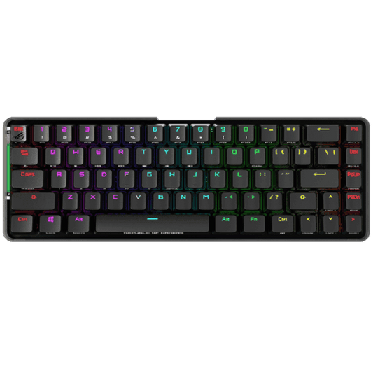 ROG Falchion 65% wireless mechanical gaming keyboard with 68 keys, wireless Aura Sync lighting, interactive touch panel, keyboard cover case, Cherry MX switches, and up to 450-hour battery life
