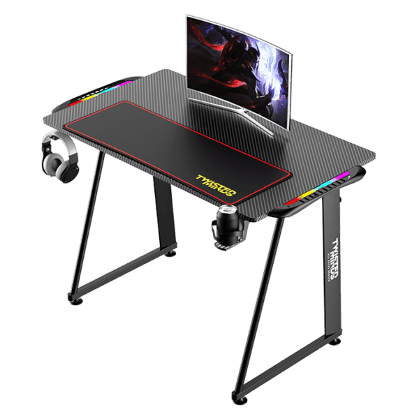 Twisted Minds A Shaped Gaming Desk Carbon fiber texture – RGB