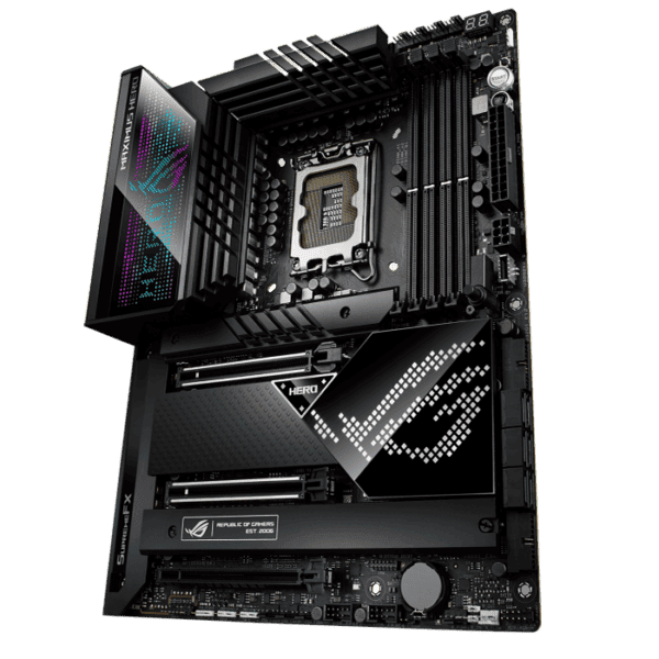 ASUS Rog Maximus Z690 Hero Intel® Z690 ATX motherboard with 20+1 power stages, DDR5, Five M.2, USB 3.2 Gen 2x2 front-panel connector, Dual Thunderbolt™ 4, PCIe® 5.0, Onboard WiFi 6E and Aura Sync RGB lighting