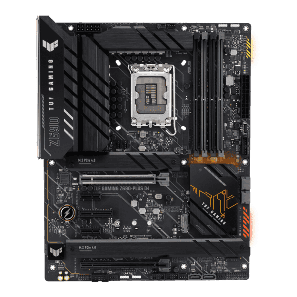 Asus TUF GAMING Z690-PLUS D4Intel® Z690 (LGA 1700) ATX gaming motherboard, 15 DrMOS power stages, PCIe® 5.0, DDR4 memory, four M.2 slots, Intel 2.5 Gb Ethernet, HDMI®, DisplayPort