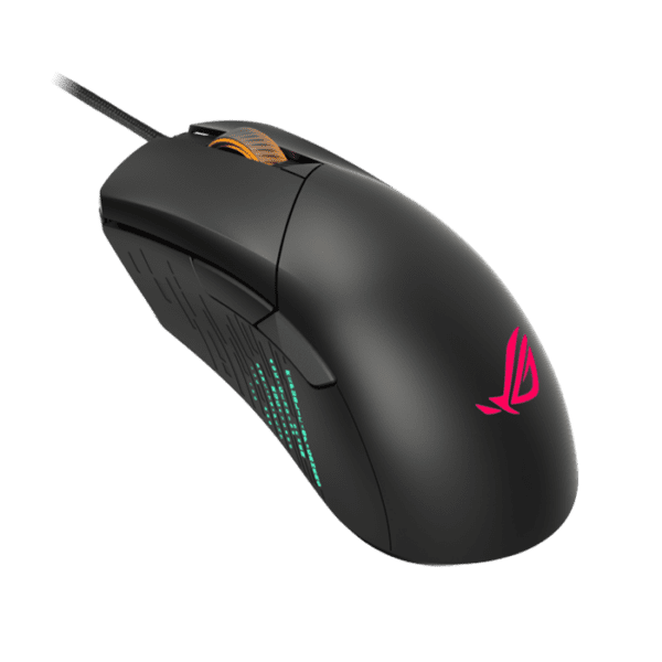 ROG Gladius III  Classic asymmetrical gaming mouse with specially tuned 26,000 dpi with 1% deviation, instant button actuation, exclusive Push-Fit Switch Socket II, laser-engraved ROG aesthetic, ROG Omni Mouse Feet, ROG Paracord and Aura Sync RGB lighting