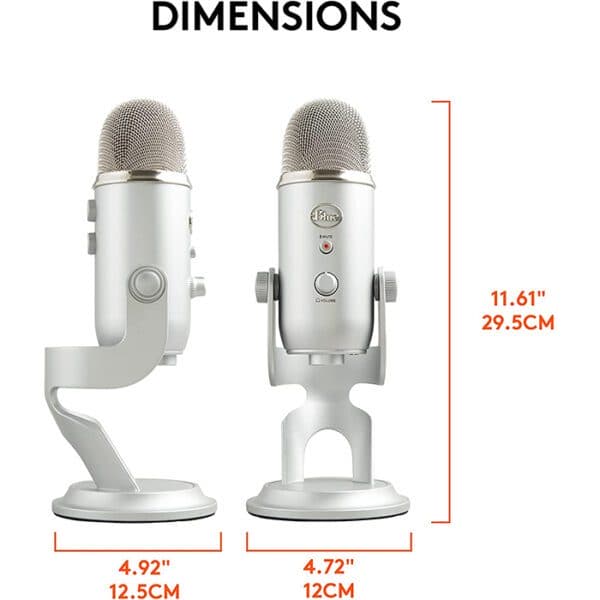 Logitech Blue Yeti USB Microphone, 120 dB Sensitivity, Corded USB, For Podcasting / Streaming / ASMR & More, Broadcast Quality 48 kHz / 16-Bit Audio, Silver