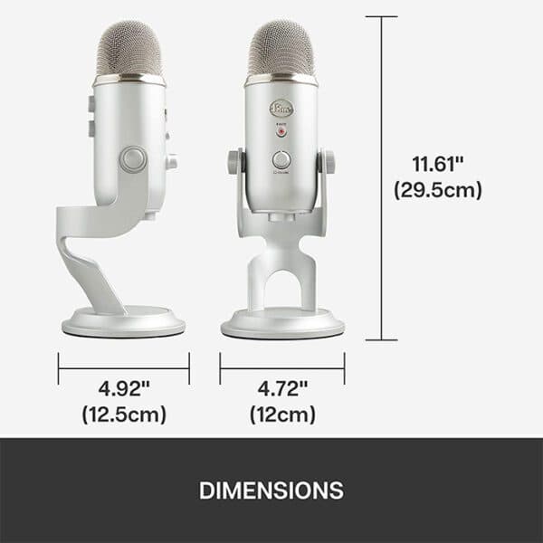Logitech Blue Yeti USB Microphone, 120 dB Sensitivity, Corded USB, For Podcasting / Streaming / ASMR & More, Broadcast Quality 48 kHz / 16-Bit Audio, Silver