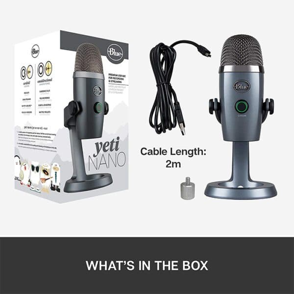 Logitech Blue Yeti Nano USB Microphone, 20Hz – 20kHz Frequency Response, 24 Bit Rate, 120dB Max SPL, USB 3.5 mm Connector Type, Shadow Gray