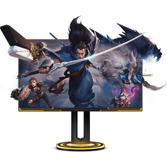 AGON AG275QXL League of Legends 27″W IPS Technology,2560×1440,1MS,170Hz,NVIDIA® G-SYNC® , HDMI2.0 (HDR) × 2, DP1.4 (HDR) × 2, USB3.2 Gen1 × 4,USB upstream, HMI interface,5Wx2 “League of Legends” Edition, Yellow