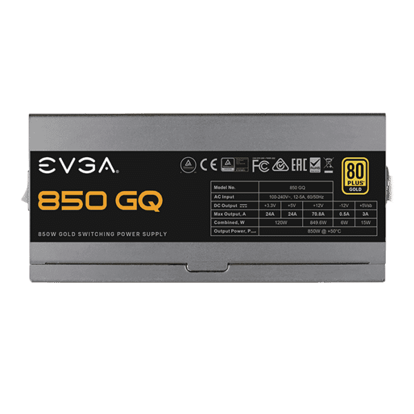 EVGA 850 GQ, 80+ GOLD 850W, Semi Modular, EVGA ECO Mode, 5 Year Warranty, Power Supply