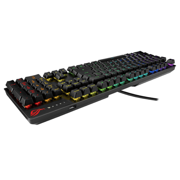 ROG Strix Scope RX optical RGB gaming keyboard for FPS gamers, with ROG RX Optical Mechanical Switches, all-round Aura Sync RGB illumination, IP56 water and dust resistance, USB 2.0 passthrough, and alloy top plate