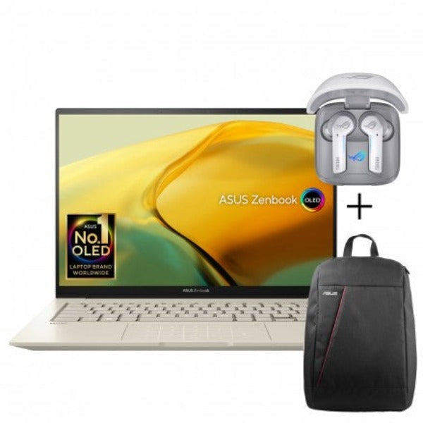 ASUS ZENBOOK 14 UX3404VC-OLEDI9SG | Intel i9 13900H, 16GB RAM, 1TB SSD, 14.5"OLED 2.8K (2880x1800), 4GB NVIDIA RTX3050, Win11 Home, Eng-Arabic K/B, Sandstone Beige