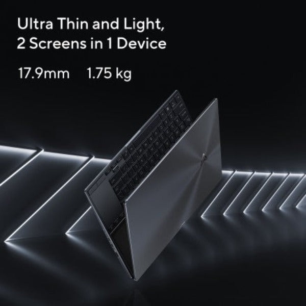 Asus Zenbook Pro 14 Duo OLED UX8402 (2023) Laptop – 13th Gen / Intel Core i9-13900H / 14.5inch 2.8K / 1TB SSD / 32GB RAM / 8GB NVIDIA GeForce RTX 4060 Graphics / Win 11 Home / English & Arabic Keyboard / Black / Middle East Version