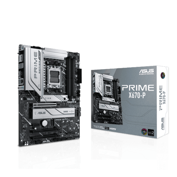 Asus Prime X670-P Socket AM5 (LGA 1718) Ryzen 7000 ATX Motherboard (DDR5, 3xM.2 Slots, USB 3.2 Gen 2×2 Type-C, USB4 Header, and 2.5Gb Ethernet)
