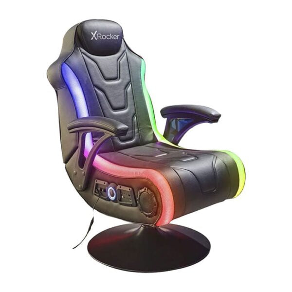 X-Rocker Monsoon RGB 4.1 Audio Gaming Chair with Neo Motion RGB LED Lighting, Wireless Bluetooth Stereo Speakers & Subwoofer, Sound Reactive Vibration Video Games Seat Faux Leather - BLACK